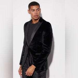 BOOHOO MEN VELOUR SATIN LAPEL SUIT JACKET